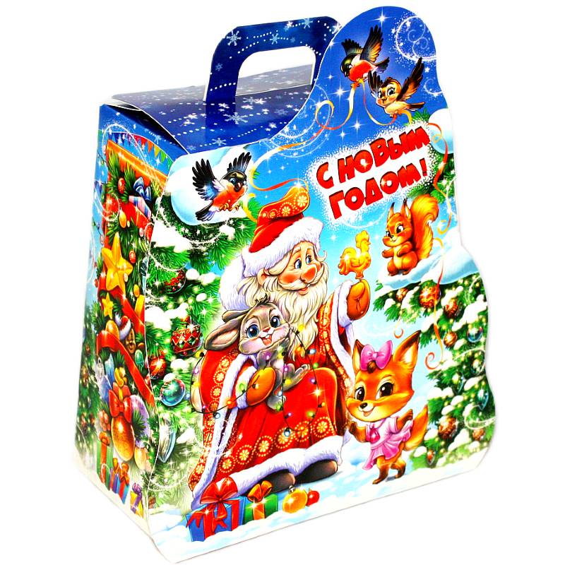 Сладкий новогодний подарок в картонной упаковке весом 750 грамм